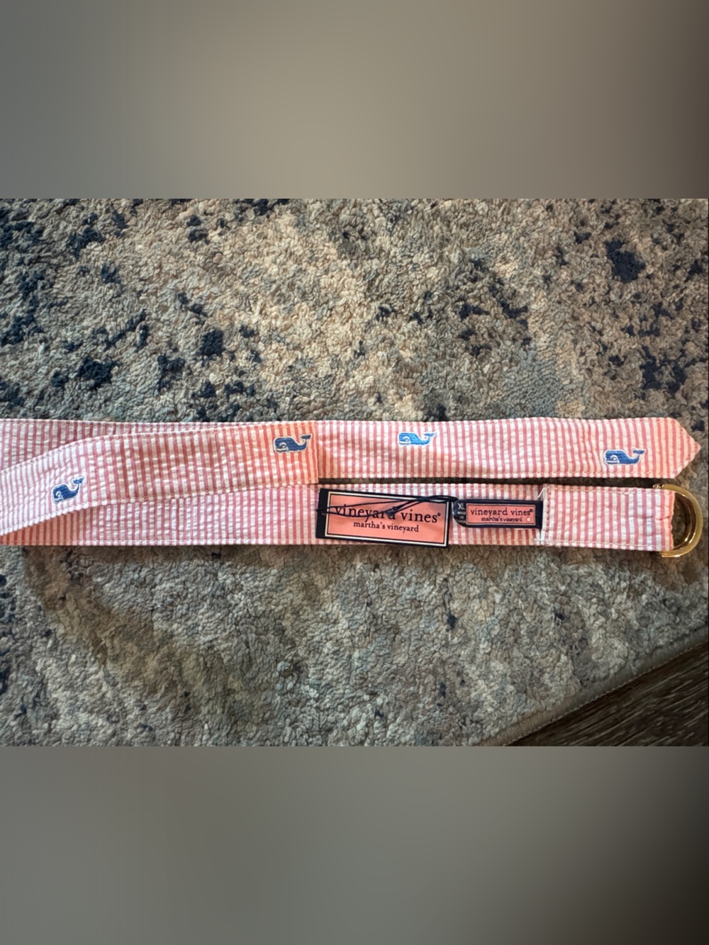 Vineyard Vines Pink and White Striped Belt with Whale Motif